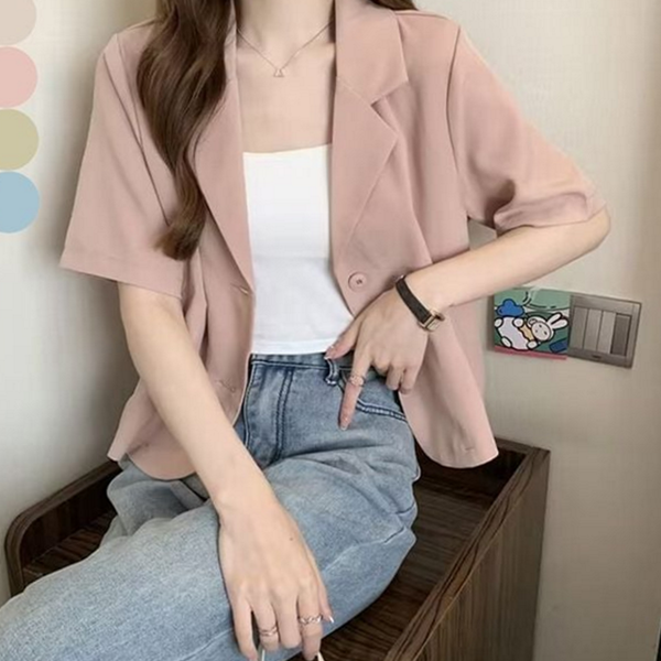여성 여름 재킷 크롭 반팔 재킷 정장 간절기 베이직 얇은 - 상품 이미지