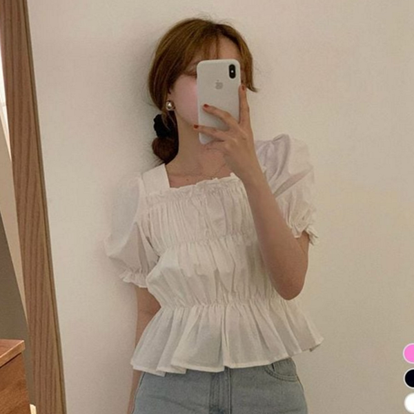 러블리 여성 블라우스 셔링 스퀘어넥 블라우스 데일리 여름 - 상품 이미지