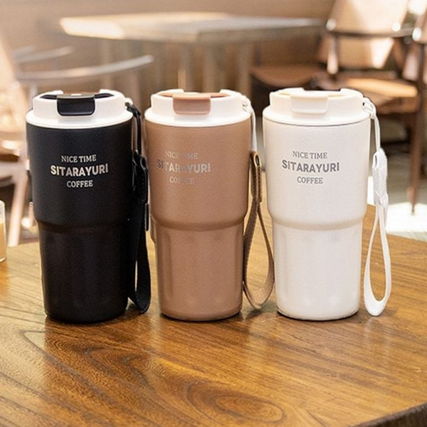 데일리 보온 보냉 텀블러 휴대용 스트랩 텀블러 스테인레스 600ml 사무실 - 상품 이미지