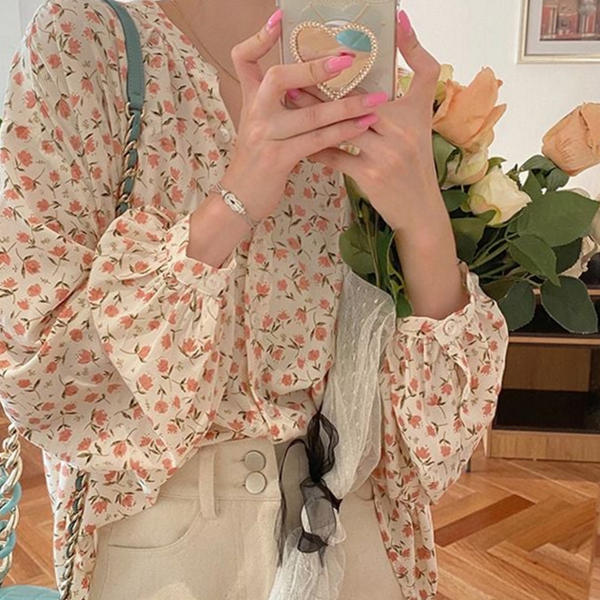 체형커버 여성 블라우스 꽃무늬 플라워 블라우스 하객룩 여름 - 상품 이미지