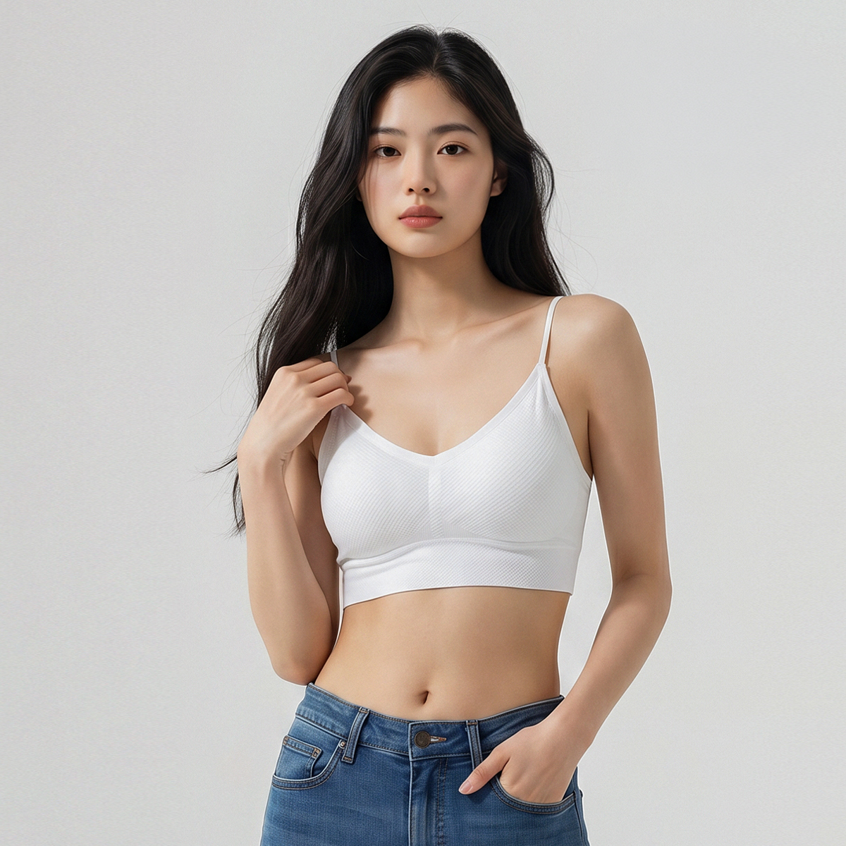힙핑크 모던 에어 심리스 얇은끈브라 아이스 쿨링 노와이어 여름속옷 누디 브라탑 - 상품 이미지