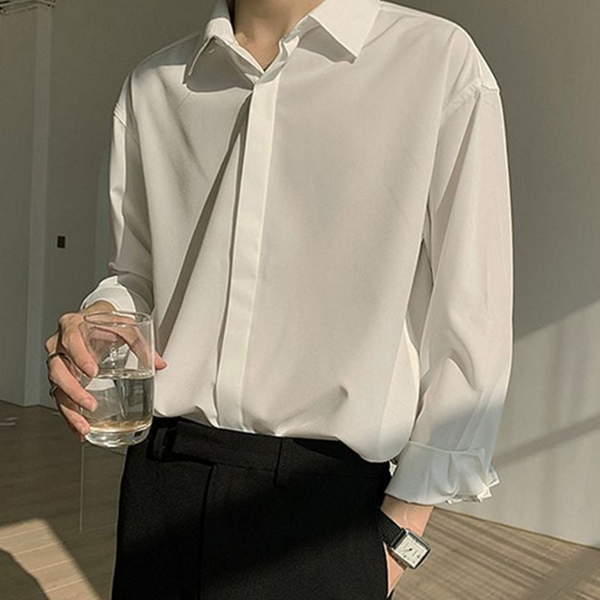 데일리 남성 긴 팔 셔츠 베이직 루즈핏 셔츠 남방 코튼 - 상품 이미지
