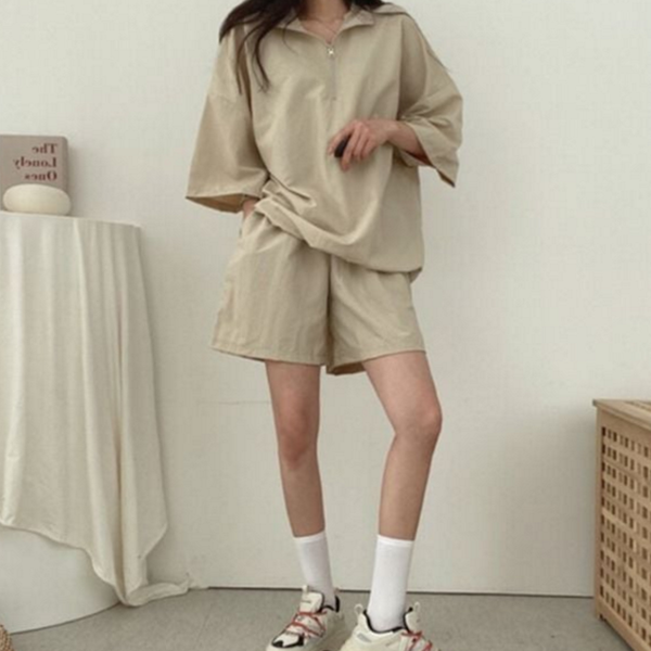 데일리 남녀공용 반팔 아노락 남녀공용 반바지 트레이닝복 여름 - 상품 이미지