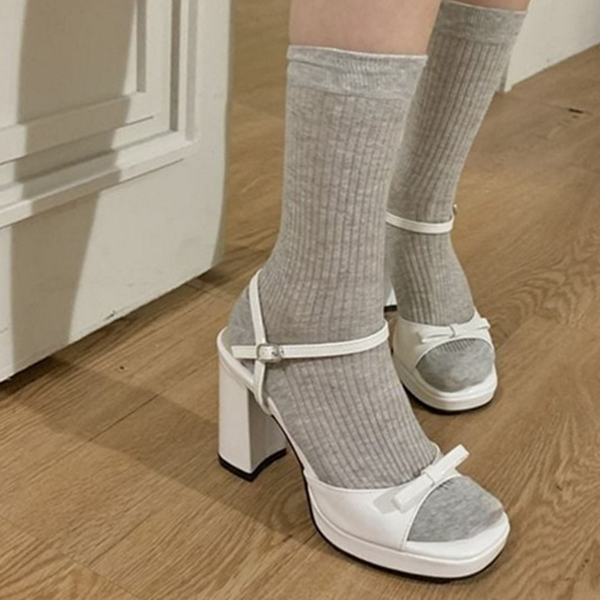 블록힐 여성 하이힐 샌들 스트랩 리본 샌들 결혼식