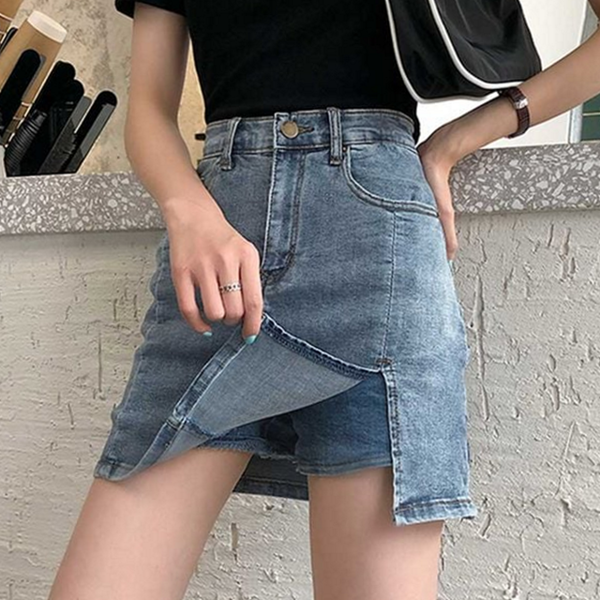 데일리 여성 데님 치마 캐주얼 여성 데님 스커트 청바지 트임 - 상품 이미지