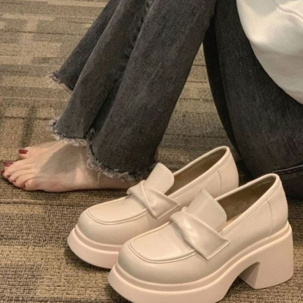 플랫폼 여성 통굽 로퍼 데일리 키높이 로퍼 미들 - 상품 이미지