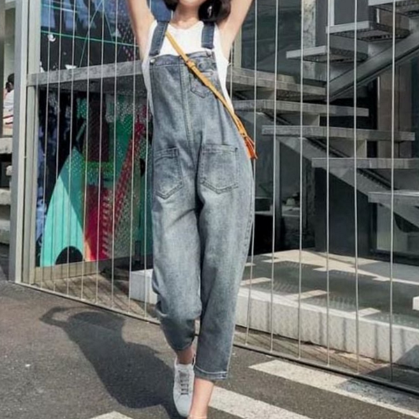 연청바지 여성 데님 멜빵 바지 청바지 데님 멜빵 바지 팬츠 - 상품 이미지
