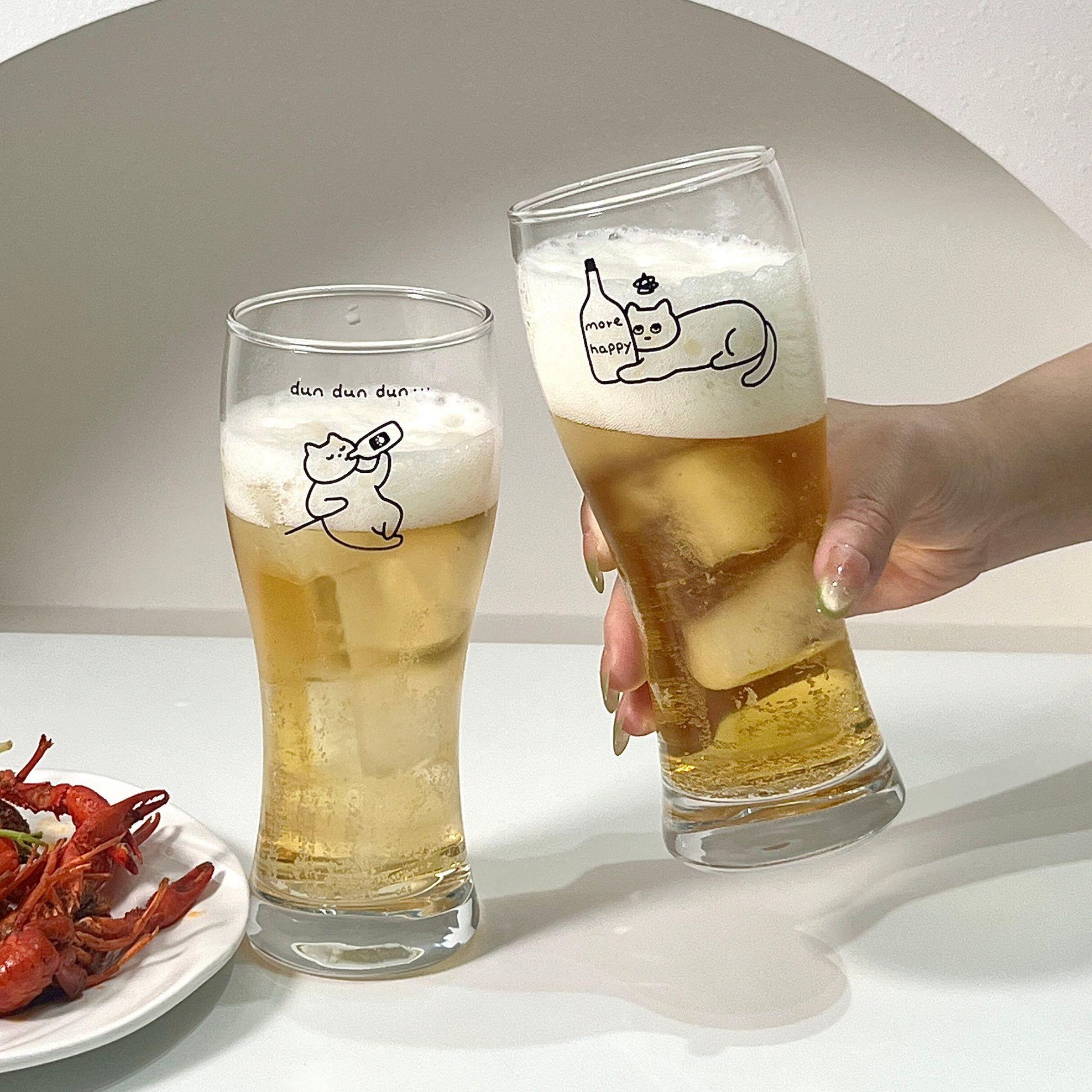 맥주컵 고양이 그림 신혼 맥주잔 유리잔 음료 수제 술잔 컵 이미지 6