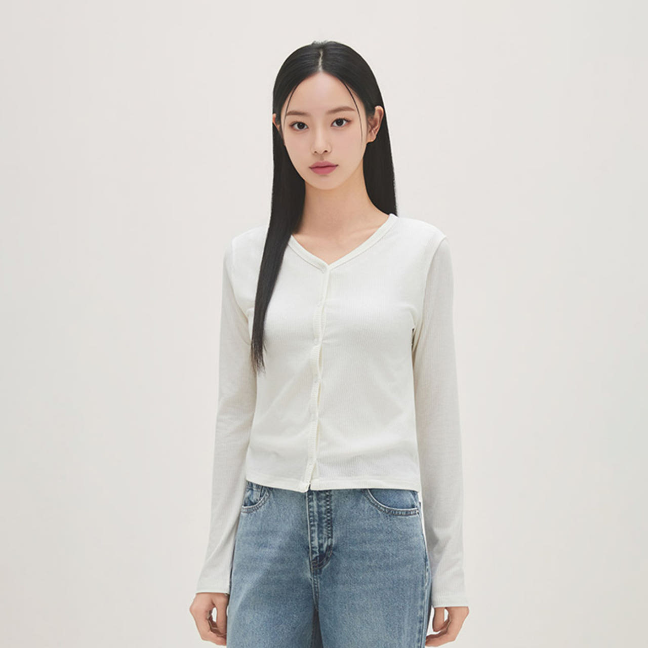 [N배송] 로엠 브이넥 가디건형 티셔츠 RMLWG24RTE 이미지 3