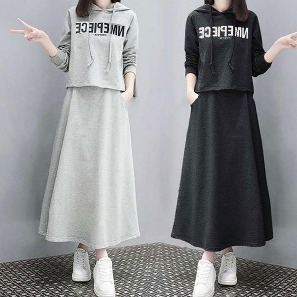 캐주얼 여성 후드 투피스 데일리 여성 롱 스커트 폴리에스터 가을 - 상품 이미지