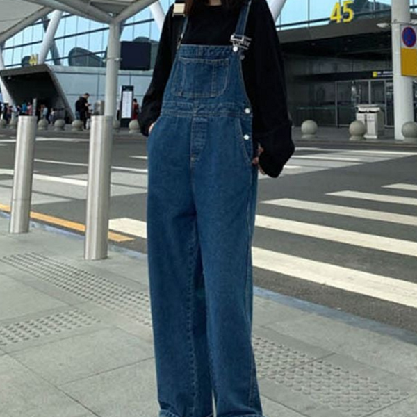 와이드 여성 멜빵 바지 데일리 멜빵 바지 점프 데님 - 상품 이미지