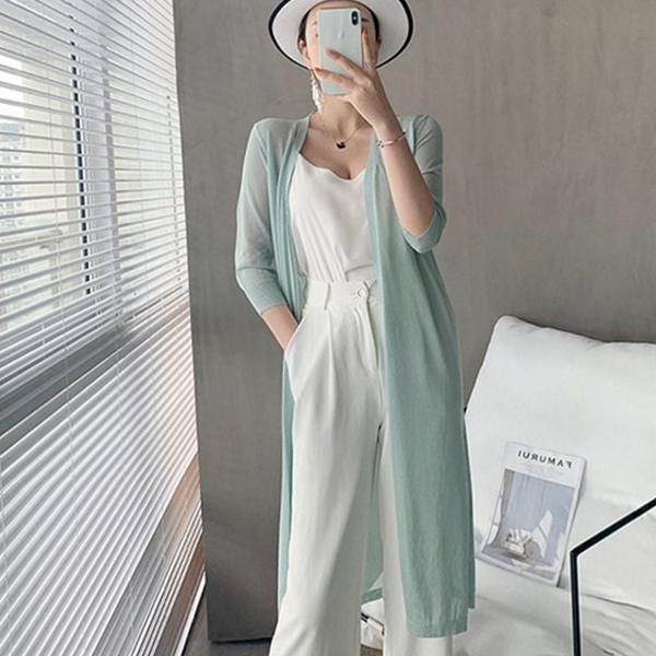데일리 여성 롱 가디건 시스루 여성 니트 가디건 간절기 여름 - 상품 이미지