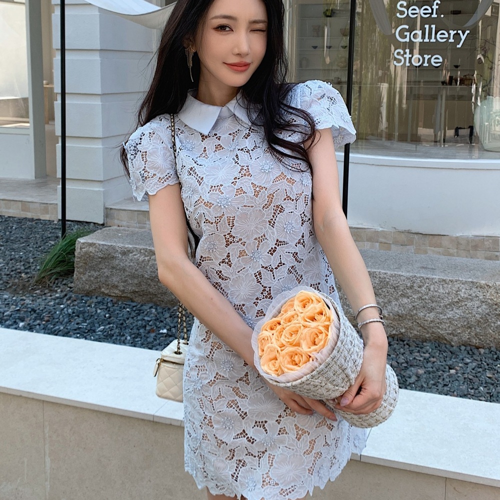 롱 레이스 원피스 고급스러운 카라 벨트 슬림핏 머메이드 하객룩 학부모모임 데이트룩 격식룩 - 상세 이미지 2