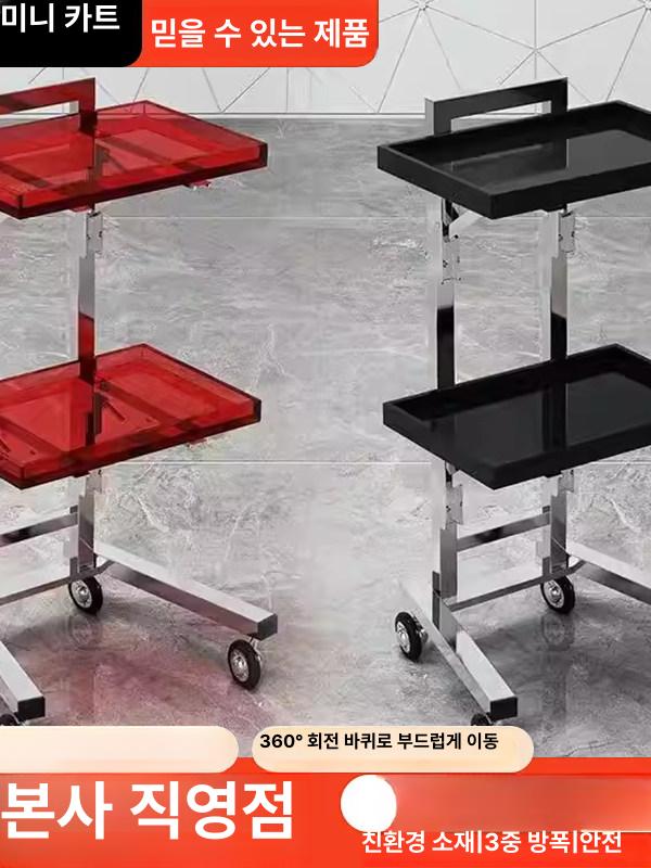 스테인리스 미용실 트롤리 2단 트레이 미용웨건 카트 서랍형 스텐 실버 수납 스테인레스 - 상세 이미지 2