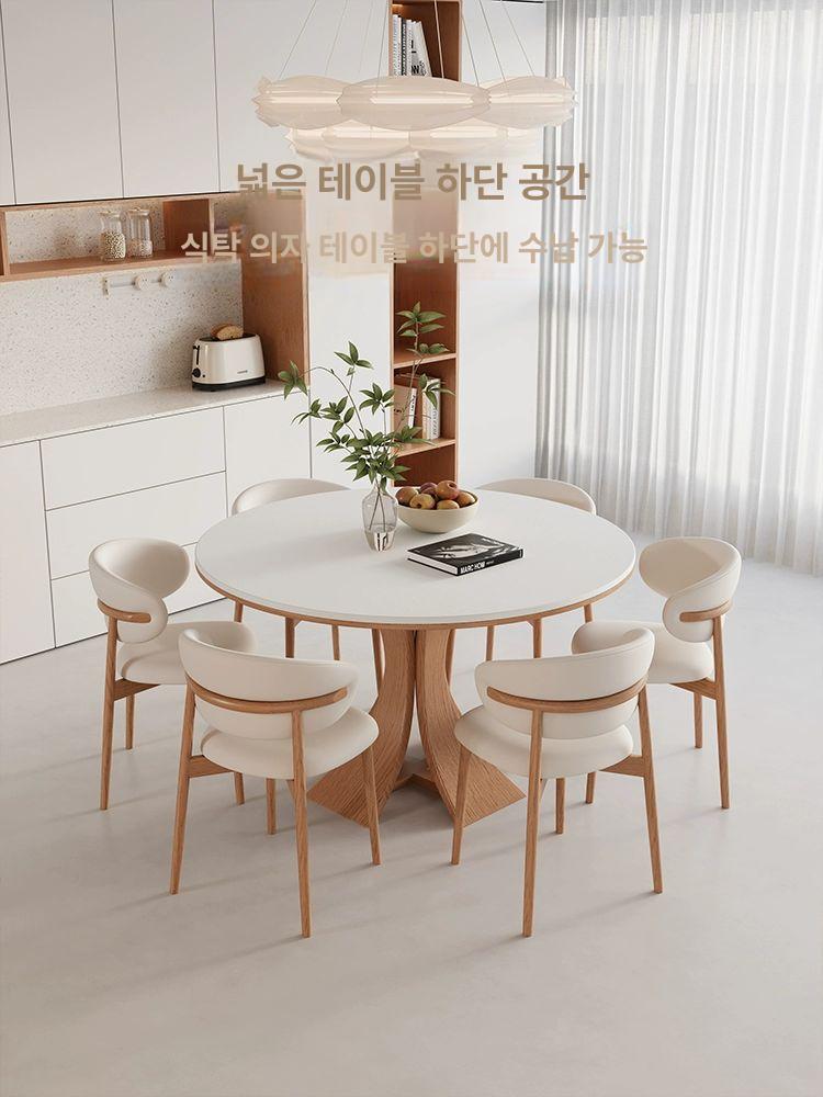 세라믹 원형 식탁 테이블 라운드 다이닝 2인용 화이트 스톤 테이블 90x90x75cm - 상세 이미지 5