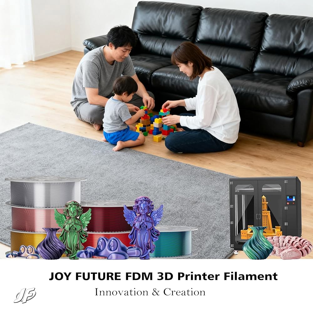 JOY FUTURE 3D 프린터 실크 필라멘트, PLA 필라멘트 1.75mm, 매끄럽고 실키한 텍스처 표면, 치수 정확도 + /- 0.02mm, 1Kg(2.2파운드) /FDM 프린 - 상세 이미지 2