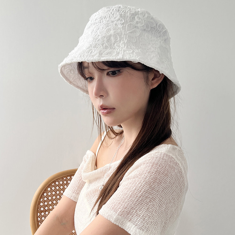 플라워 레이스 버킷햇 링클 여성 봄 여름 벙거지 플로피햇 이미지 6
