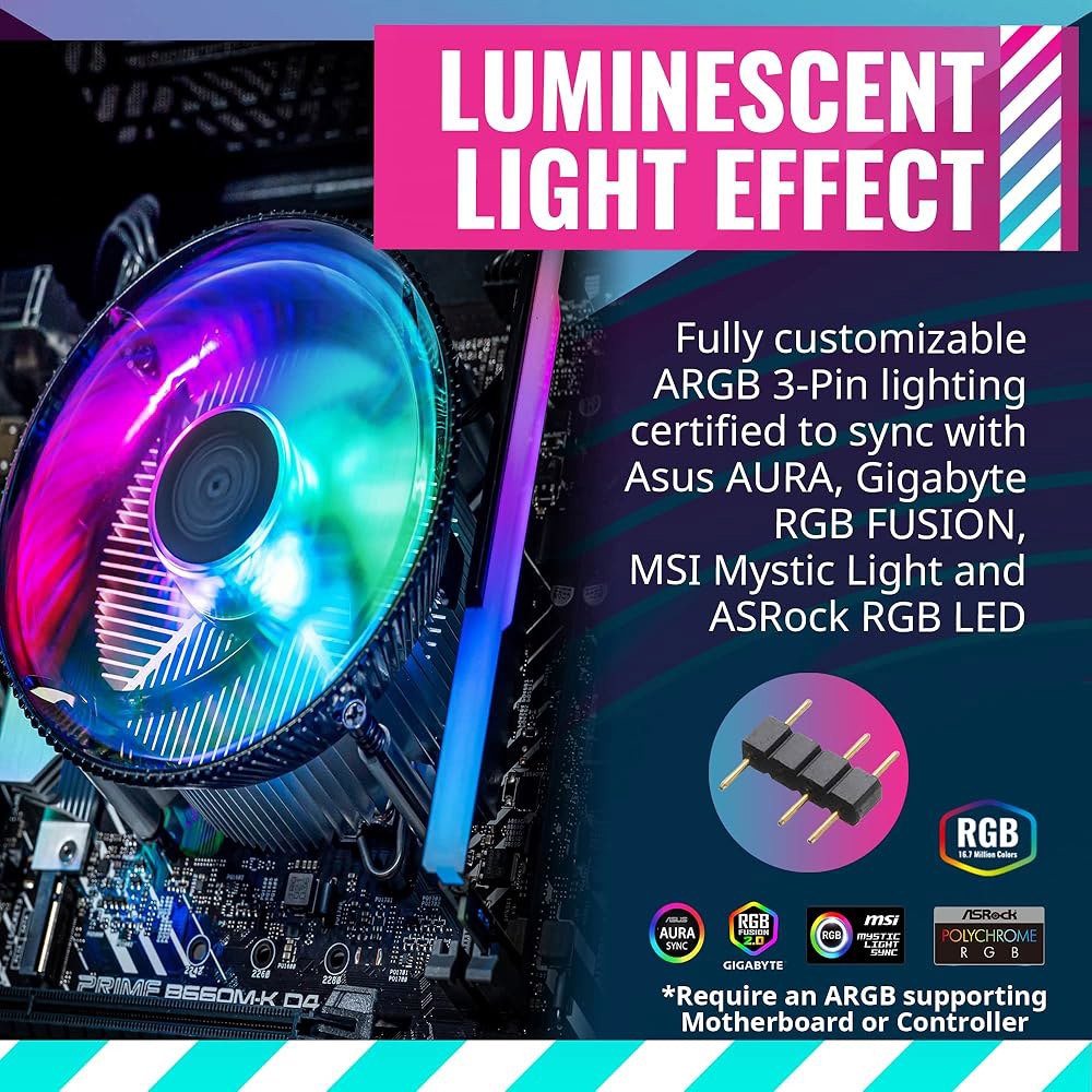 인텔 LGA 1700/1851용 쿨러 마스터 i70C ARGB 로우 프로파일 CPU 에어쿨러 u2013 120mm PWM 팬, 95W TDP, 구리 코어 베이스, 검은색 알루미늄 - 상세 이미지 2