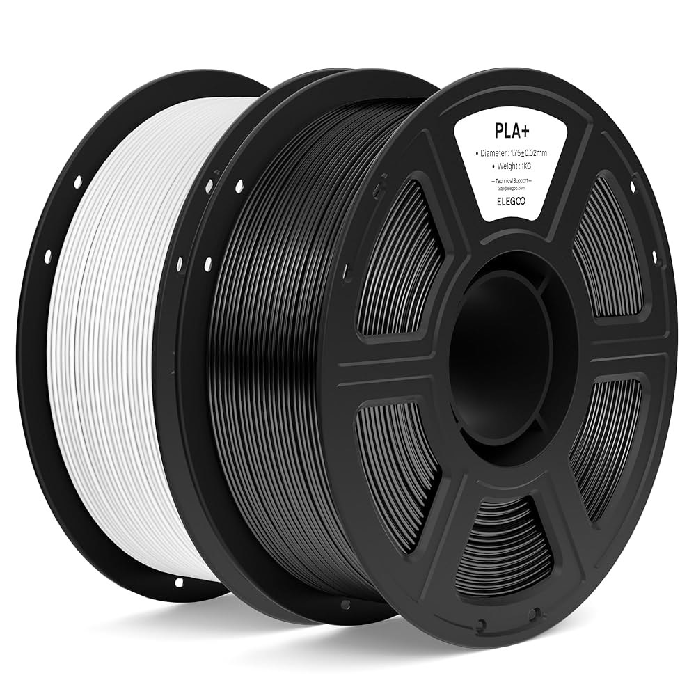 엘레구 PLA+ 필라멘트 1.75mm 흑백 2KG, 고강성 PLA 플러스 3D 프린터 치수 정확도 + /- 0.02mm, 2pcs 1kg 스풀(2.2lbs) 대부분의 FDM 프린터 - 상품 이미지