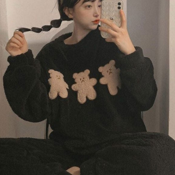 부드러운 여성 수면 잠옷 루즈핏 수면 잠옷 상하의 겨울 - 상품 이미지
