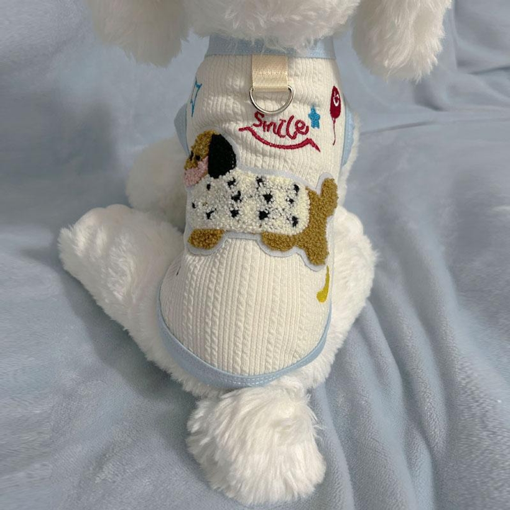 강아지 고양이 하네스 일체형 조끼 여름 얇은 산책 옷 캐릭터 털빠짐방지 실내복 애견옷 화이트 S [1.0~1.5kg 권장] - 상세 이미지 4