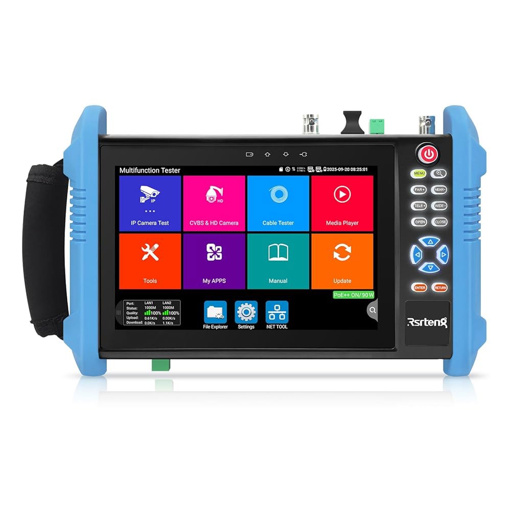 Rsrteng CCTV 카메라 테스터, 8K 32MP 4K 12MP IP POE++, CVBS 1CH SFP 인터페이스 7인치 IPS 터치스크린 케이블 테스터 네트워크 도구 지원 - 상품 이미지