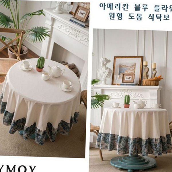 플라워 원형 식탁보 도톰한 원형 테이블보 거실 주방 - 상품 이미지