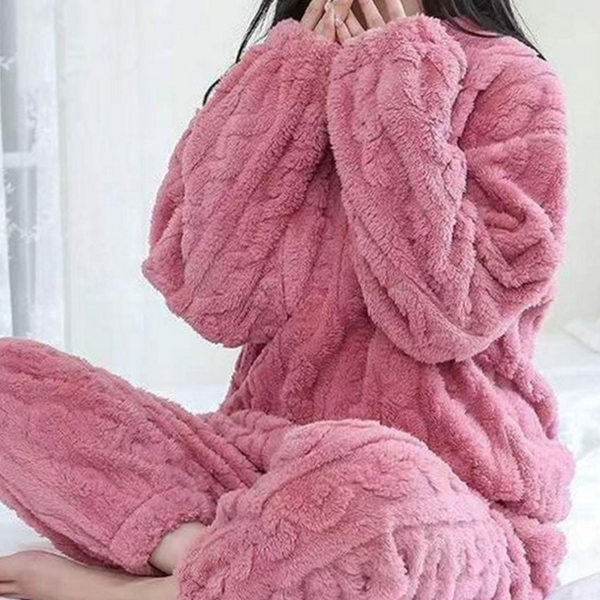 꽈배기 극세사 수면 잠옷 기모 여성 수면 잠옷 부드러운 겨울 - 상품 이미지
