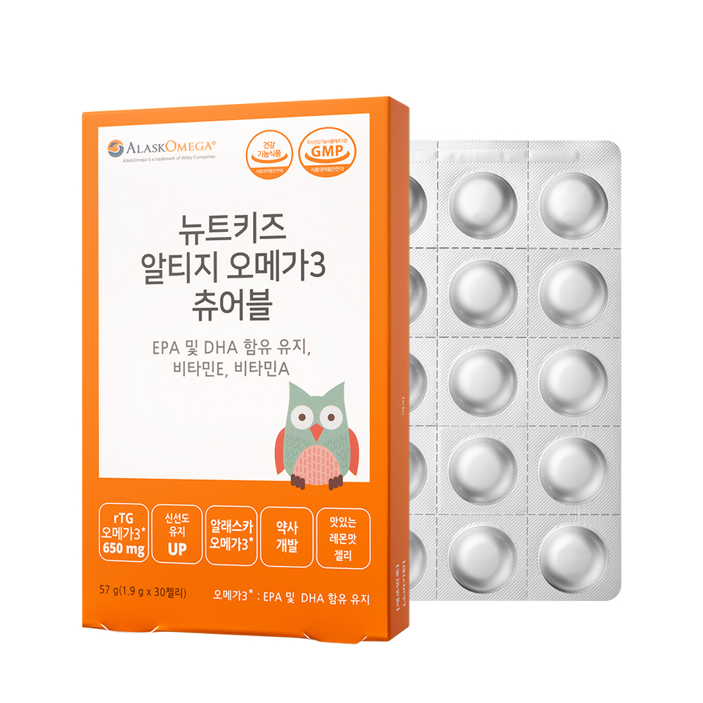 뉴트키즈 알티지 오메가3 츄어블 RTG 어린이 유아 청소년 구미 30구미, 2개