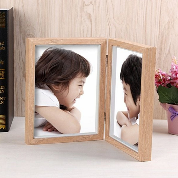 다용도 접이식 사진 액자 탁상용 2단 사진 액자 포토 우드 - 상품 이미지