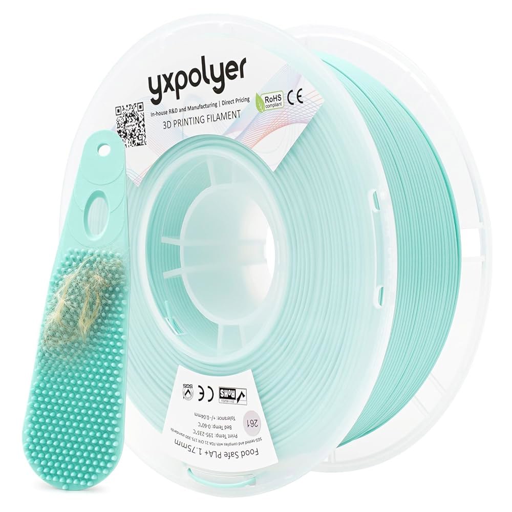 YXPolyer PLA 필라멘트 플러스 식품 등급 1kg 1.75mm, 안전 AMS 호환 3D 프린팅 장난감, 민트 그린 Black&green - 상품 이미지