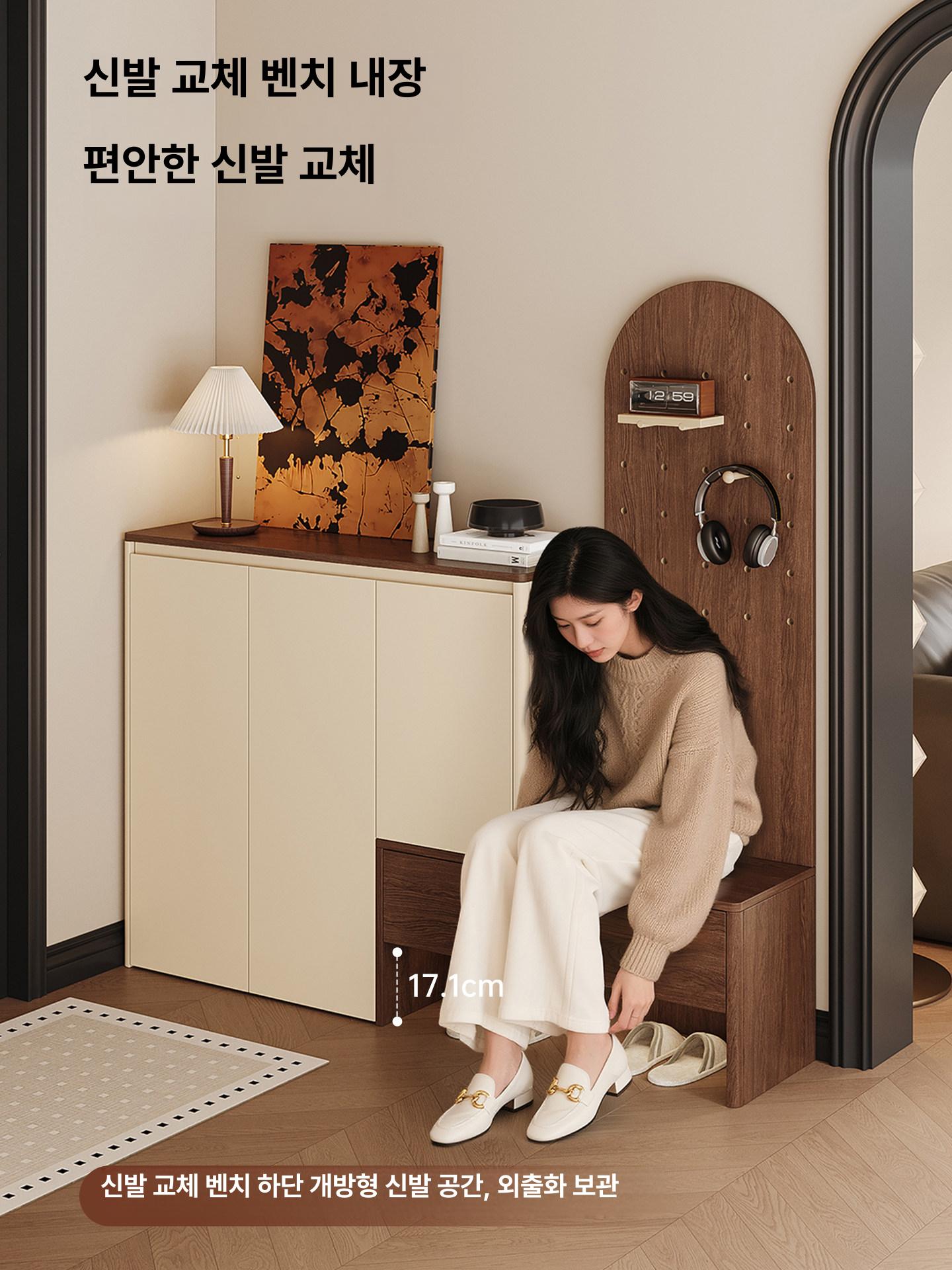 입구 현관 벤치 일체형 틈새 쿠션 슬림 길이 신발 신발장 수납 현관벤치 가정용 스툴 이미지 6