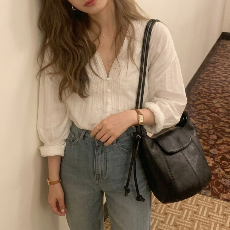 제이바바 여성 미니 가죽 크로스백 데일리 버킷 가방 블랙 이미지 7
