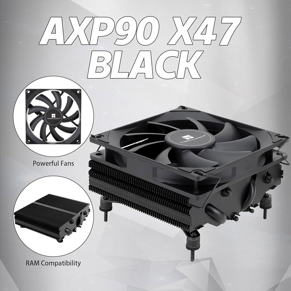 Thermalright AXP90 X47 블랙 로우 프로파일 CPU 에어 쿨러, 높이 47mm, TL-9015B 슬림 PWM 팬, AG 기술, 컴퓨터 ITX 히트싱크 AMD용 AM - 상세 이미지 3