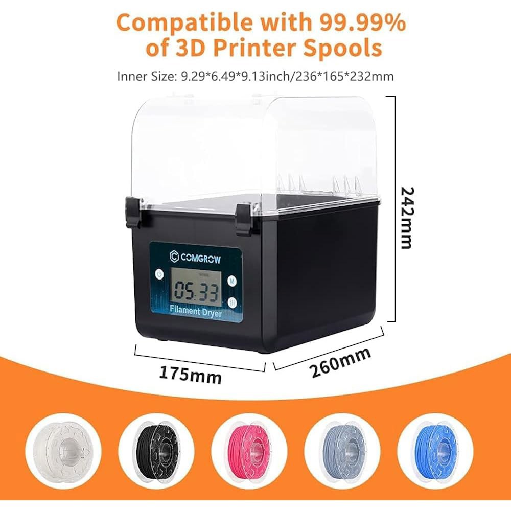 컴그로우 필라멘트 건조기, 업그레이드된 드라이 박스, 2KG 필라멘트용 대용량 3D 탈수기, 1.75mm, 2.85mm 및 PLA PETG TPU ABS 소재와 호환 가능 - 상세 이미지 2