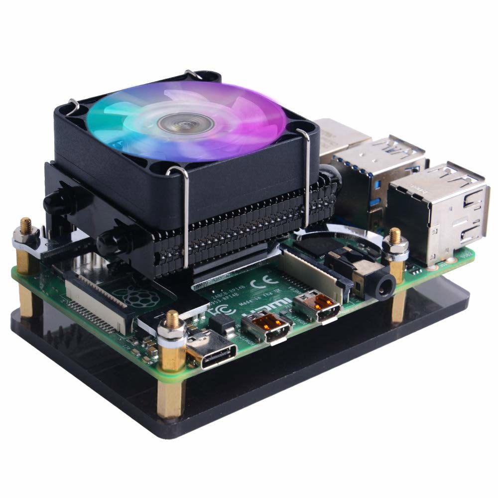 RGB PWM 팬 및 알루미늄 방열판이 있는 GeekPi 로우 프로파일 CPU 쿨러(라즈베리 파이 4B /3B+ /3B (블랙) Black - 상품 이미지