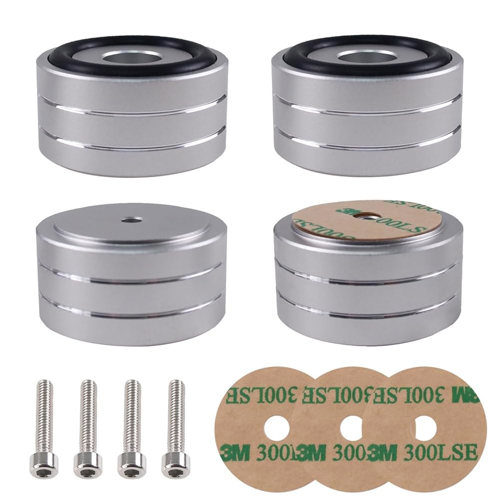 Nihfien 4세트 스피커 아이솔레이션 피트, 40x20MM 알루미늄 오디오 쇼크 업소버 피트 아이솔레이터 패드, 오디오용 미끄럼 방지 바닥 보호대, 서브우퍼 홈 시어터 턴테이블 - 상품 이미지