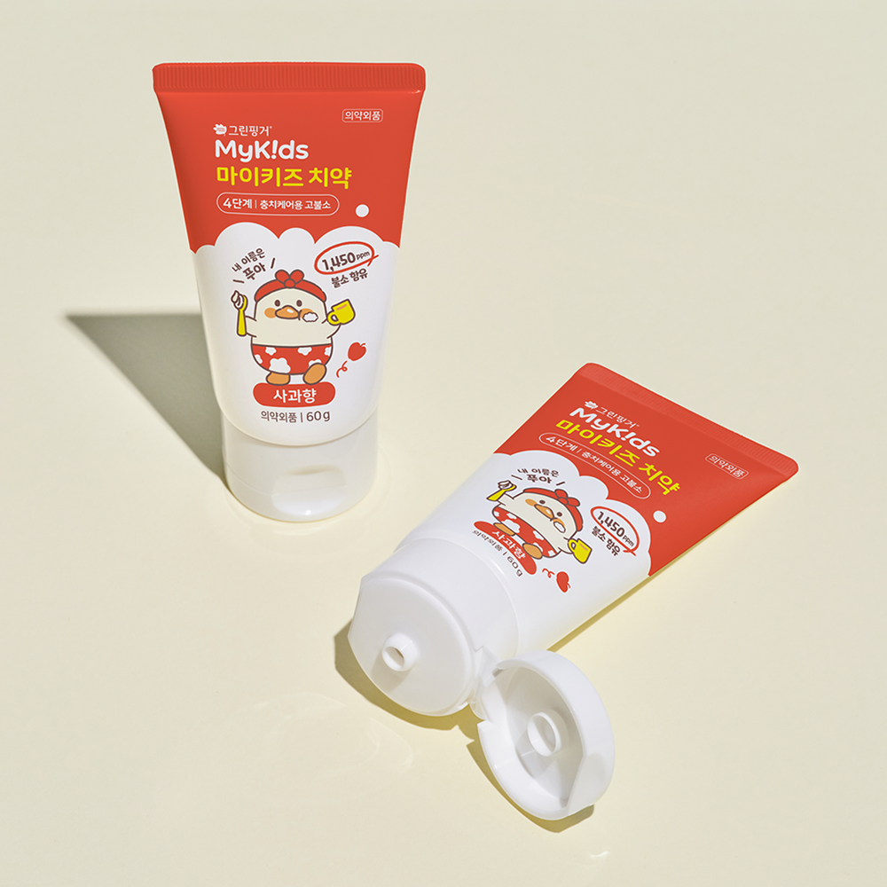 그린핑거 마이키즈 푸아 에디션 고불소(1,450PPM) 치약 4단계 60g(사과향) X 3EA / 고불소치약, 어린이치약, 유아치약 - 상세 이미지 4