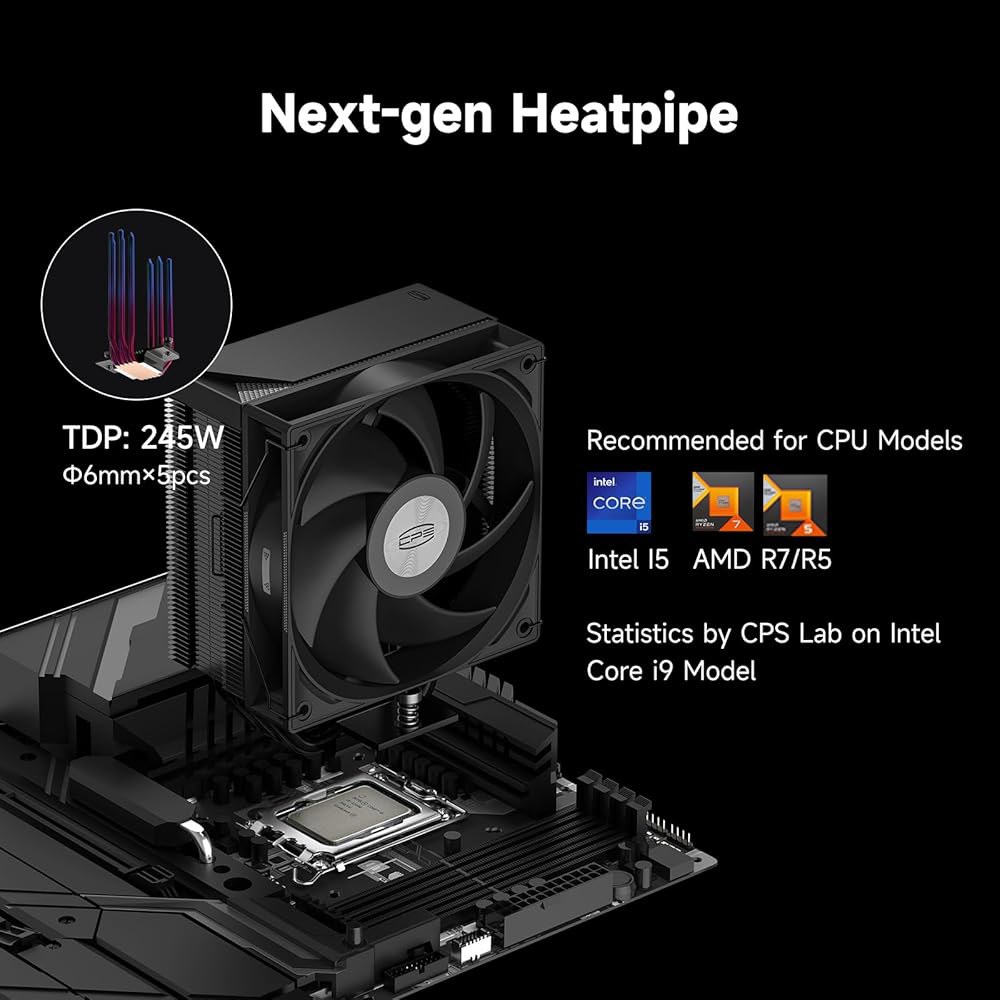 PCCOOLER CPU 에어 쿨러, 5 6mm 히트 파이프, 120mm ARGB 팬, 유압 베어링, 높은 공기 흐름 73.3CFM, 인텔 LGA115X /1200 /1700 /18 - 상세 이미지 2