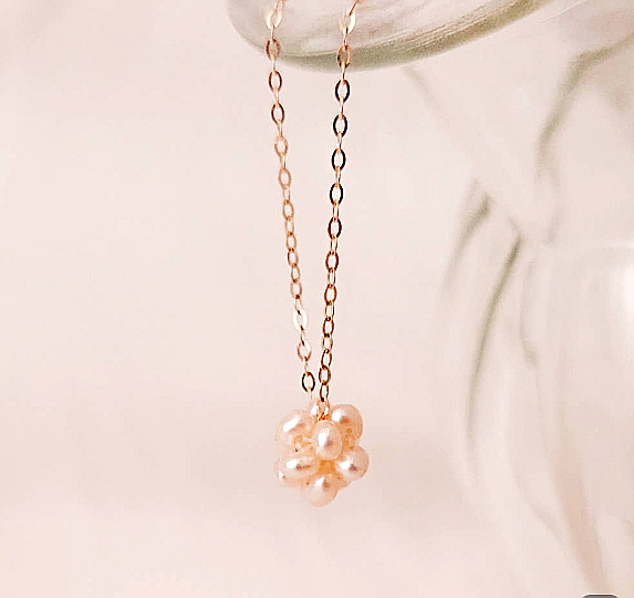 14k 담수 진주 목걸이 볼 목걸이 연장 체인 뱅글 목걸이 옐로우 - 상품 이미지