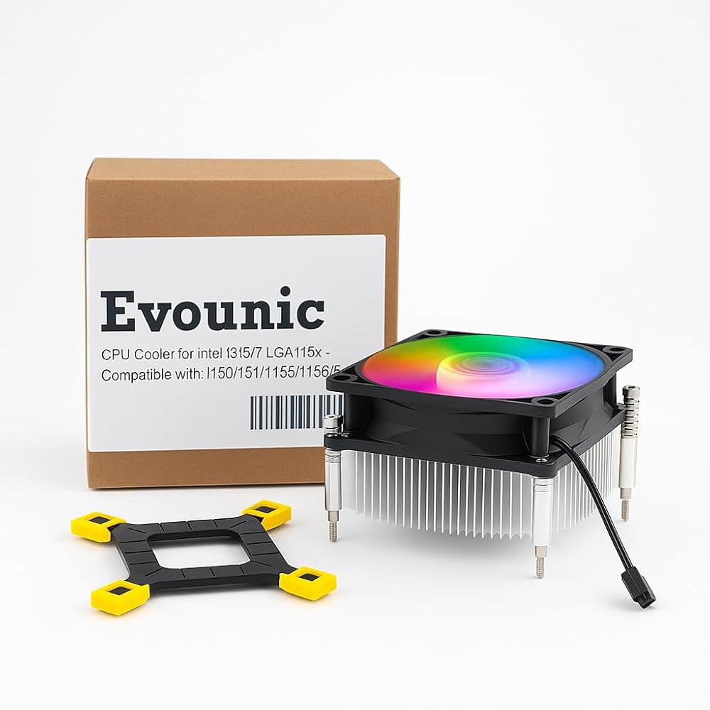 80mm RGB 히트싱크 CPU 쿨러(유니버설 브래킷 포함) - 호환 인텔 i3 / i5 i7 LGA 115x 1150 1151 1155 1156 1200 콰이어트 팬 및 알루미늄 - 상품 이미지