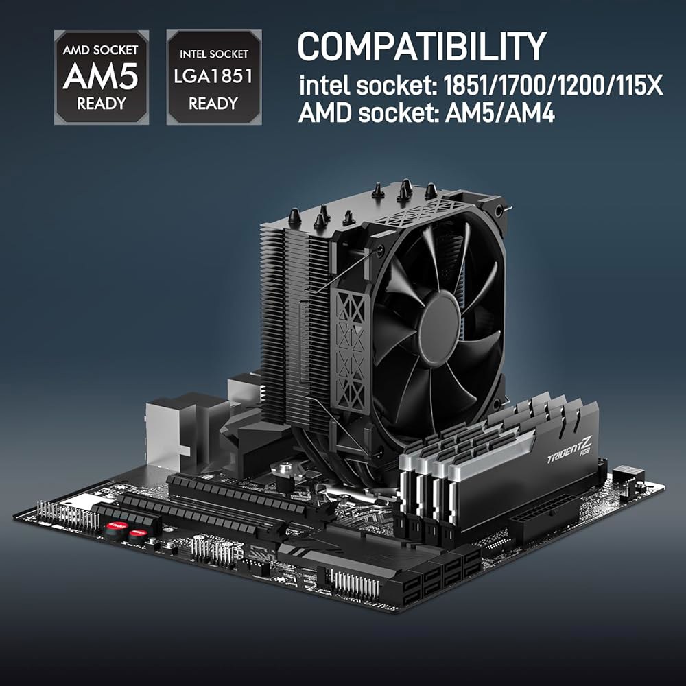 다 PX4 CPU 에어쿨러 고성능 구리 히트 파이프 4개, 120MM PWM 팬 저소음 - 인텔 LGA 1851 /1700 /1200 /115X, AMD AM5 /AMD4 올 블랙 - 상세 이미지 2