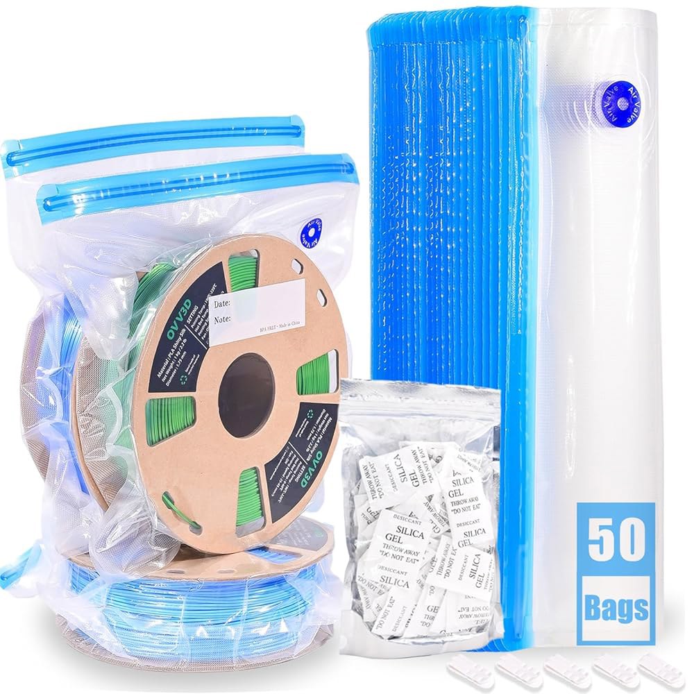 OVV3D 필라멘트 보관 가방 키트 105개, 50개 플러스 사이즈 32x34cm 3D 프린터 진공 밀폐 건조제 포함, 또는 애프터 건조기 상자 사용에 완벽합니다 - 상품 이미지