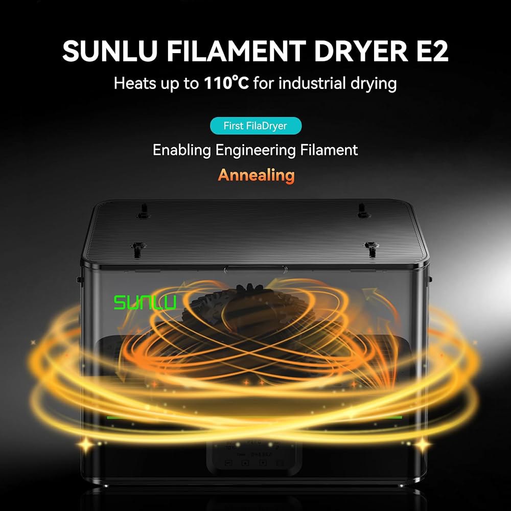 SUNLU 공식 3D 프린터 필라멘트 건조기 E2, 110 최고 온도, 500W PTC 히터, 건식 및 어닐 2-in-1, 듀얼 챔버, 엔지니어링 필라멘트용 설계, PC PA-CF - 상세 이미지 3