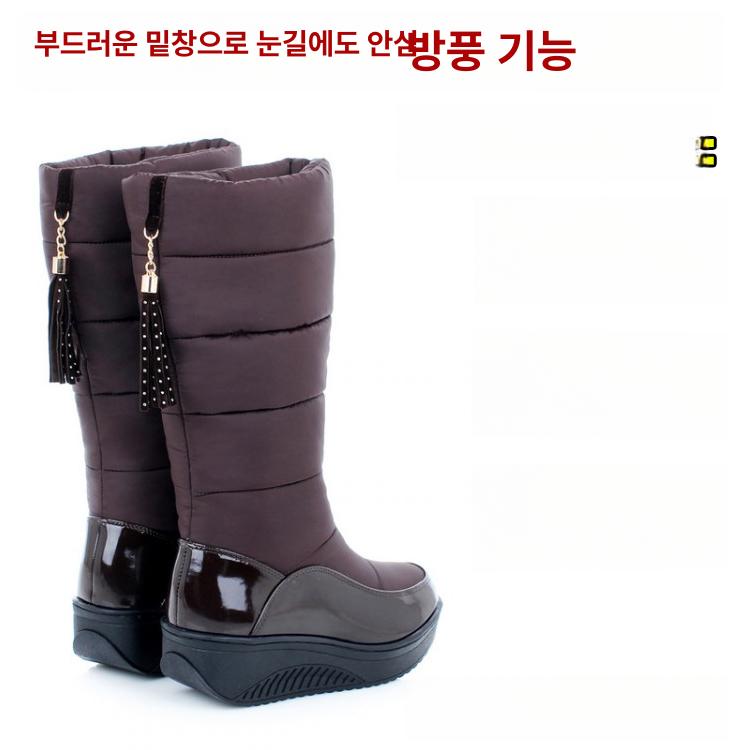 패딩 롱부츠 빅사이즈 여성 방한 발편한 무릎 키작녀 부츠 싸이하이 신발 겨울 통굽 따뜻한 - 상세 이미지 3
