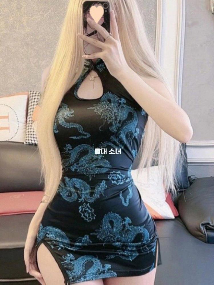 섹시한 중국풍 드레스 슬림핏 치파오 홀터넥 홀복 파티룩 드레스 프리사이즈 40-60kg - 상세 이미지 3