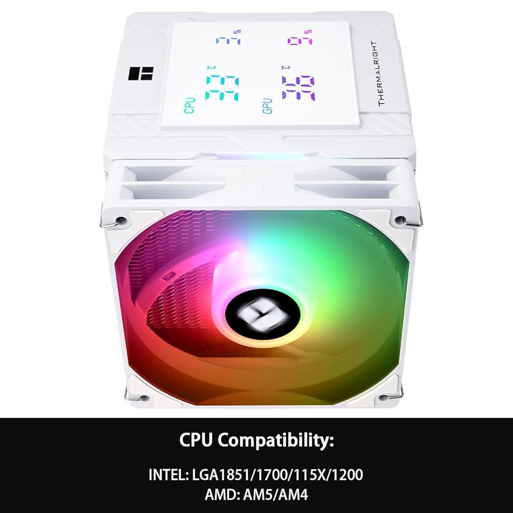 Thermalright 피어리스 어쌔신 120 디지털 ARGB 화이트 CPU 쿨러 에어, 6X6mm 히트파이프, 마그네틱 디스플레이 보드 상단 커버, 히트싱크, AM4 /AM5 - 상세 이미지 3