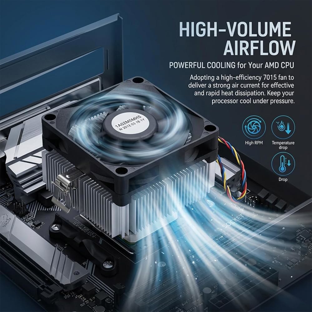 CPU 쿨러, AMD 쿨러 12V 유압 베어링 2200RPM, 알루미늄 압출 히트 싱크, 고속 7015 무음 냉각 팬용 컴퓨터 PC 케이스 - 상세 이미지 2