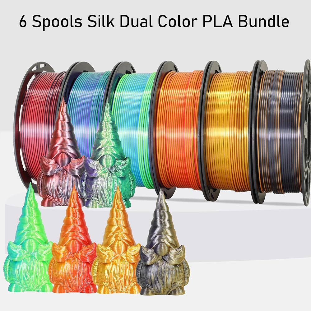 미카3D 6 스풀 바이컬러 듀얼 컬러 1.75mm 3D 프린터 필라멘트 번들, 프린팅 실크 PLA, 레드-골드 / 레드-블랙 블랙-오렌지 골드-구리 라임 그린-블루 그린-퍼플, - 상세 이미지 3