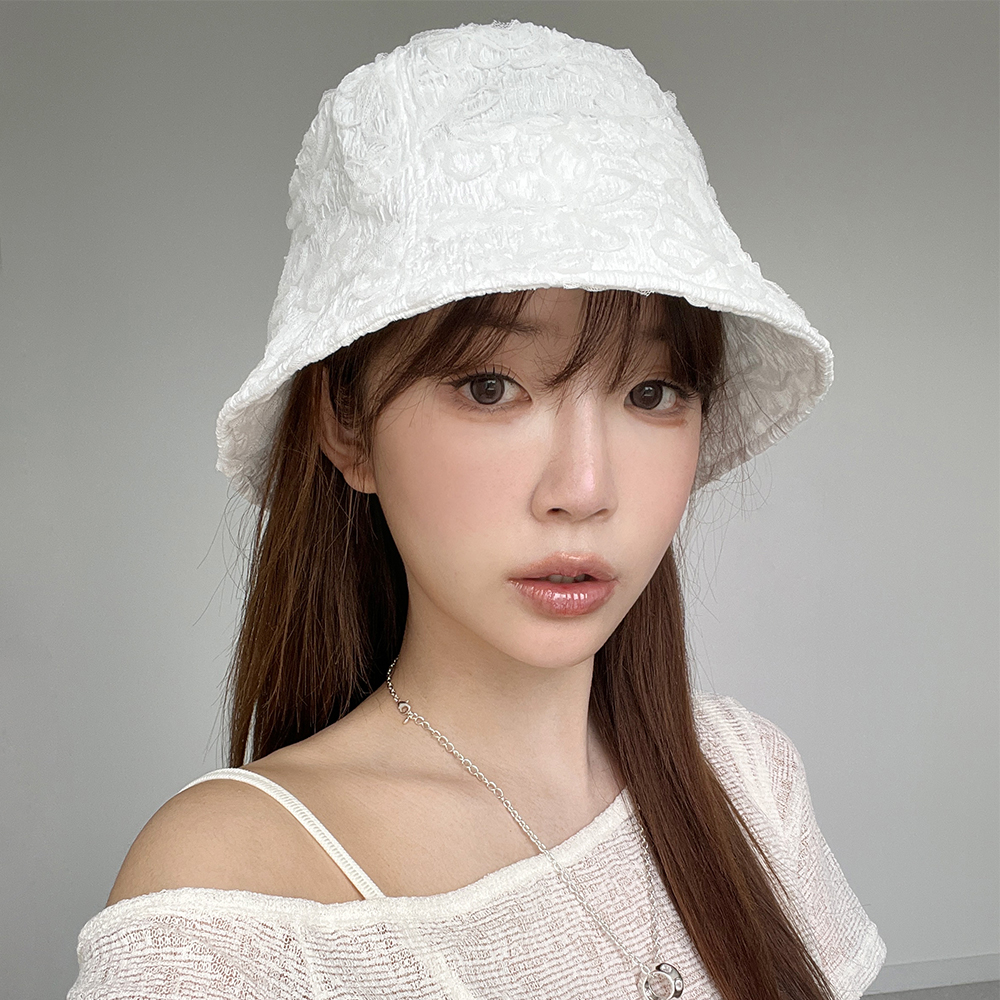 플라워 레이스 버킷햇 링클 여성 봄 여름 벙거지 플로피햇 - 상세 이미지 4